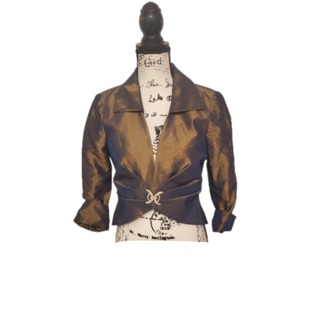 Cachet | Bronze Periwinkle Iredescent Bolero Jacket Rhinestone Accents - S